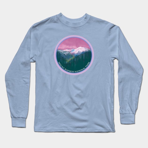 Mount Rainier National Park Impressionist Landscape Painting Long Sleeve T-Shirt by Spatium Natura